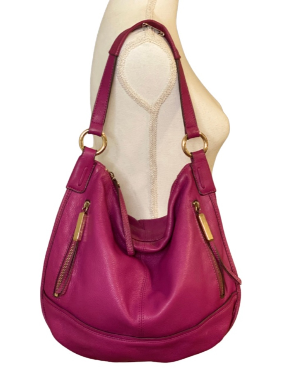 B. Makowski Shoulder Bag Genuine Leather Y2K Hobo Hot Pink Pockets